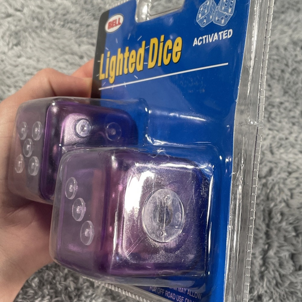 Bell Plastic Motion Light Up Dice Clear/Purple Vintage RARE Item 2001 HTF NOS - Picture 3 of 12